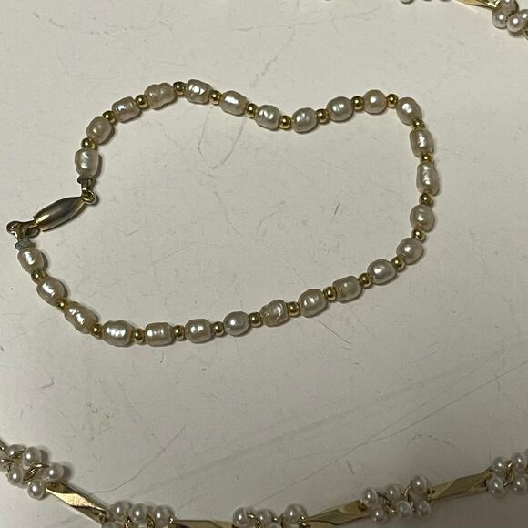 necklace and bracelet set faux seed pearls in gold tone setting preppy classic - Picture 5 of 14